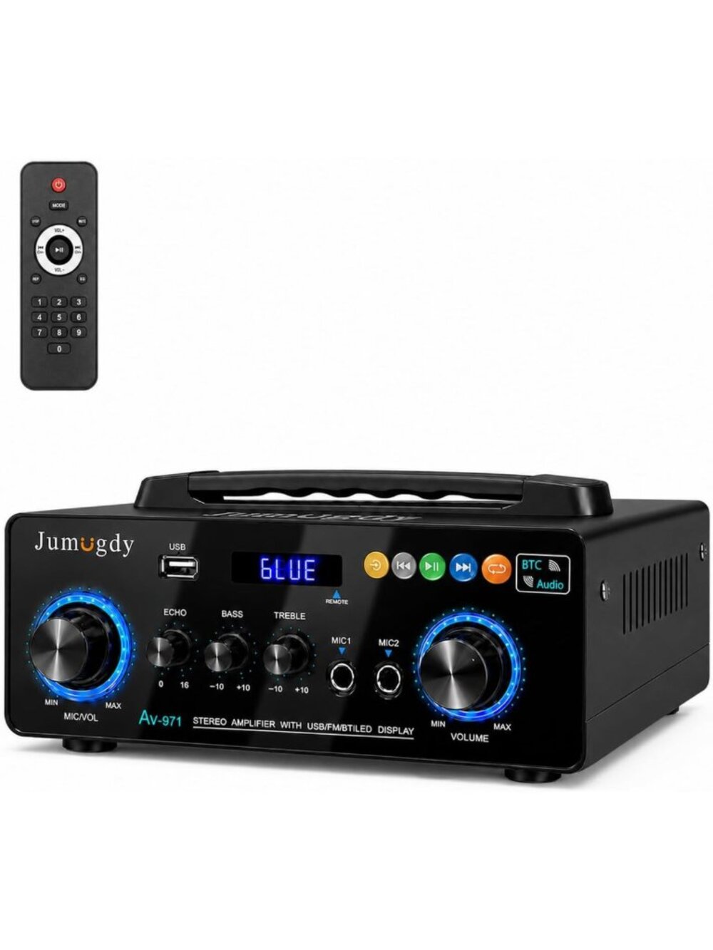 Portable Bluetooth Stereo Amplifier & Receiver, 60W RMS, 2-Channel Audio Power